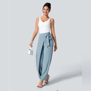 Halara High Waisted Tie Side Wide Leg Work Pants, Forget-Me-Not Blue, Size XS